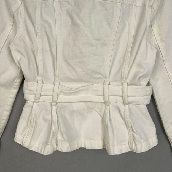 BLANKNYC Jacket Womens XS White Belted Denim Peplum Coastal Cowgirl Minimal Y2K - Picture 8 of 14